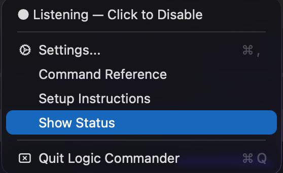 Logic Commander menu bar