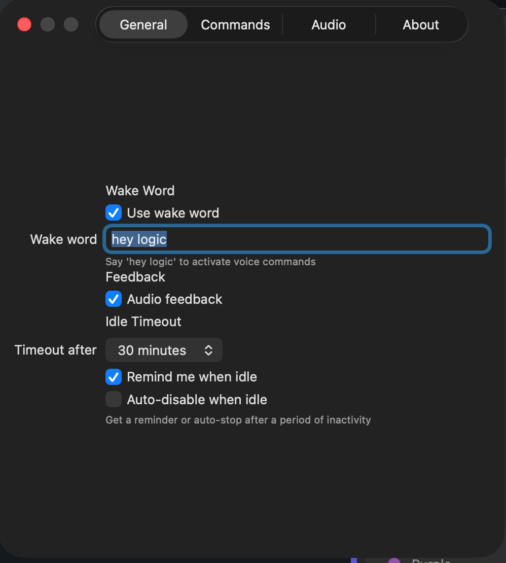 Logic Commander settings